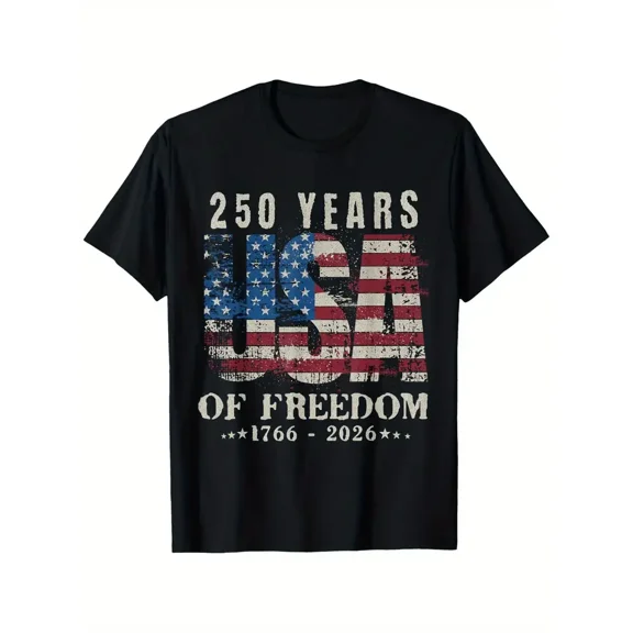250 Years America Anniversary 250th Independence Day USA T-Shirt Independence Day T-shirt 100% Pure Cotton Gift for Men Women Dad Mom Friends 1XL-5XL Black 180g Fabric Weight