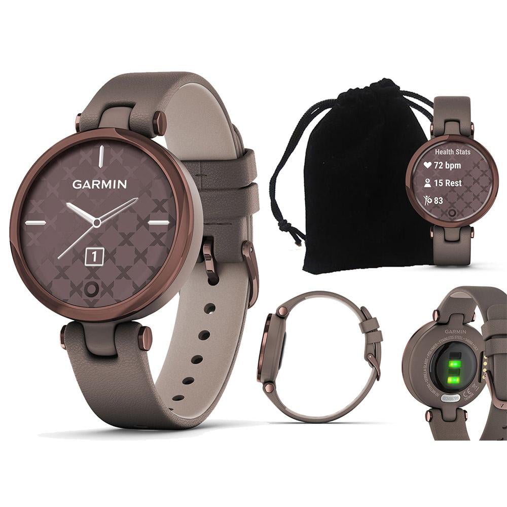 Garmin Lily Sport (Rose Gold/Light Sand) Women's Fitness Smartwatch with  Protective Velvet Pouch