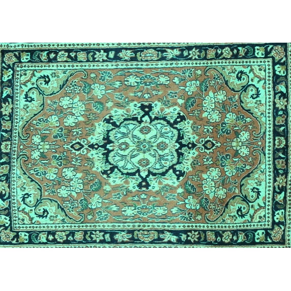 Ahgly Company Indoor Rectangle Persian Turquoise Blue Traditional Area Rugs, 7' x 9'