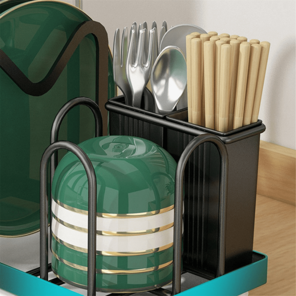 Small Dish Drying Rack Kitchen Sink Drainer Organizer Cutlery Utensils Spoon Holder Counter Storage Tableware Drainboard,1 x Small Dish Drying Rack,Black