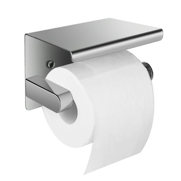 Download Toilet Paper Holder Stand Stainless Steel, Tissue Roll Dispenser Hanger Rack w/ Placement Shelf ...