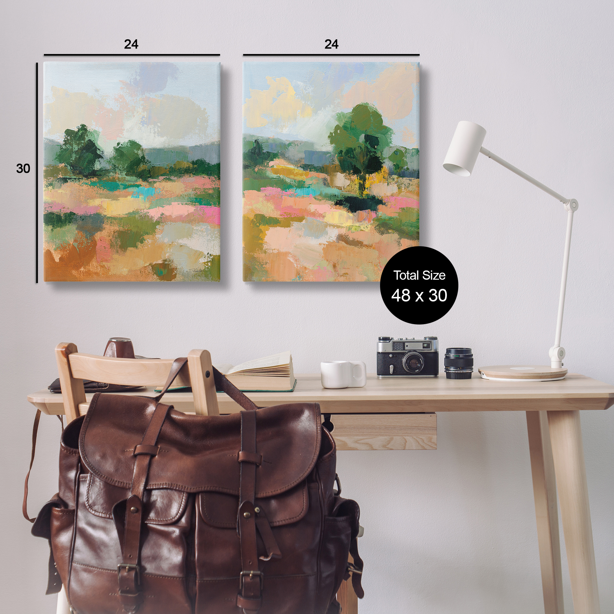 Stupell Industries Spring Field Abstract Landscape Landscape & Nature Painting Wrapped Canvas Art Print Wall Art, 24 x 30, Set of 2