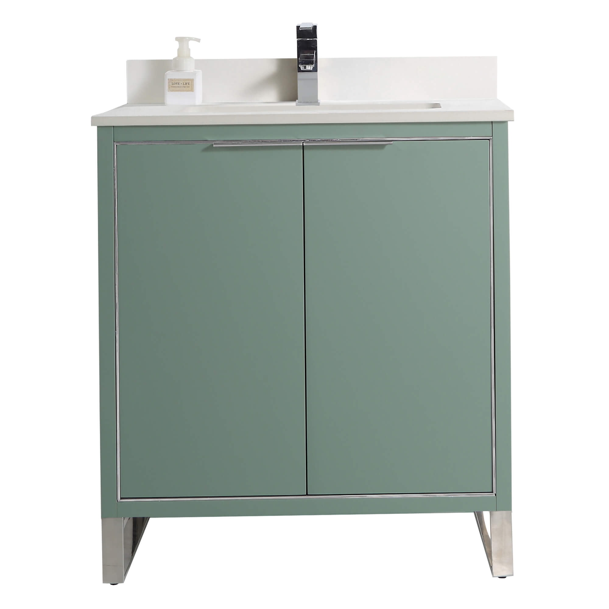 Fine Fixtures Opulence Collection 30 in. W x 18 in. D x 33 in. H Bathroom Vanity in Mint Green with White Matte Sintered Stone Sink - Chrome hardware
