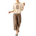 thumbnail image 5 of IUYRTFE Women's Embroidered Short Sleeve Top and Cropped Pants Set with Pockets Cotton Linen Blend Casual Two Piece Outfit, 5 of 7