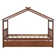 thumbnail image 3 of Twin House Bed with Trundle, Wooden Daybed Frame with Roof and Fence-Shaped Guardrail, Twin Size Platform Trundle Bed for Toddler, Kids, Teen, Can Be Decorated, No Box Spring Needed, Walnut, 3 of 8