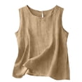 thumbnail image 2 of Cotton Linen Tank Tops for Women Summer Casual Comfy Sleeveless Linen Shirts Loose Lightweight Gauze Cami Khaki XL, 2 of 6