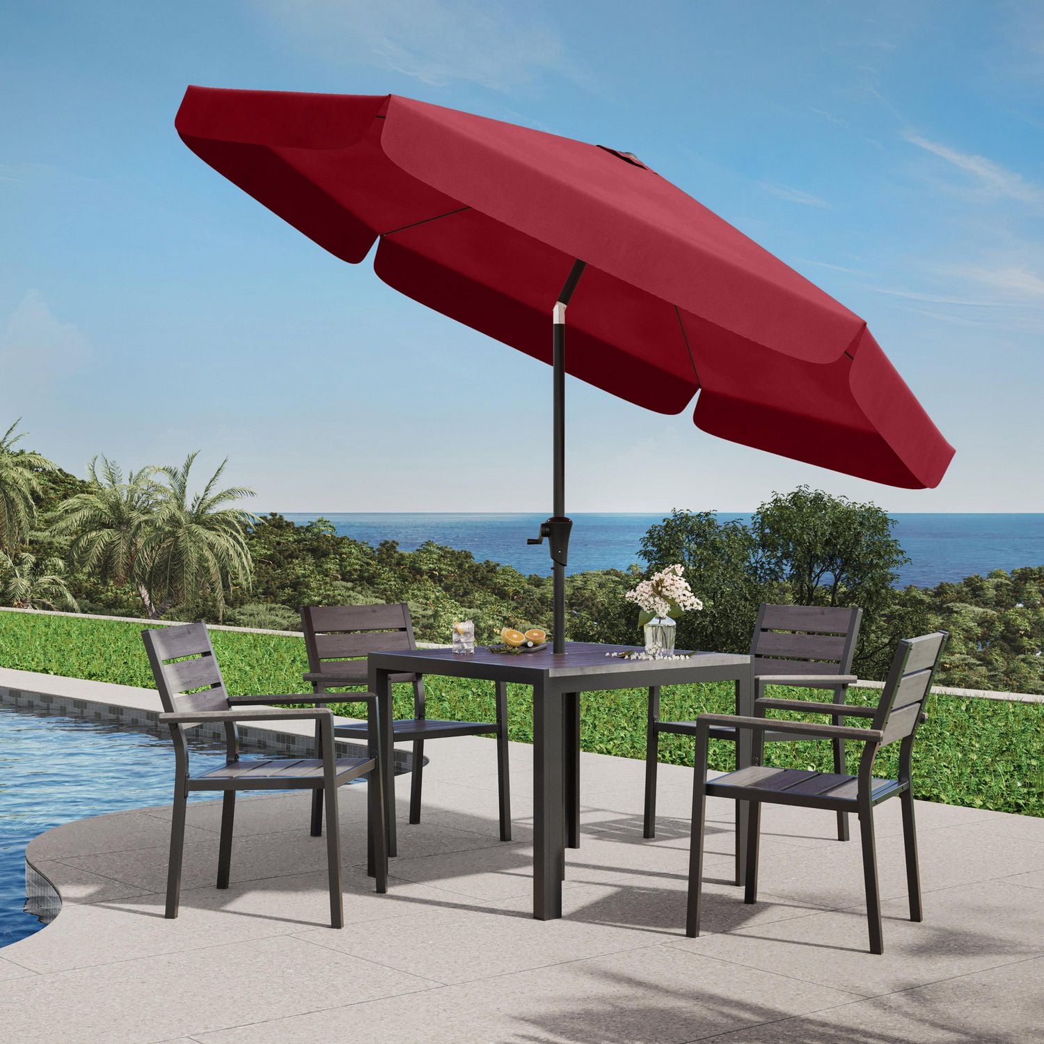 CorLiving Parasol de jardin rond de 3 m avec rabats latéraux