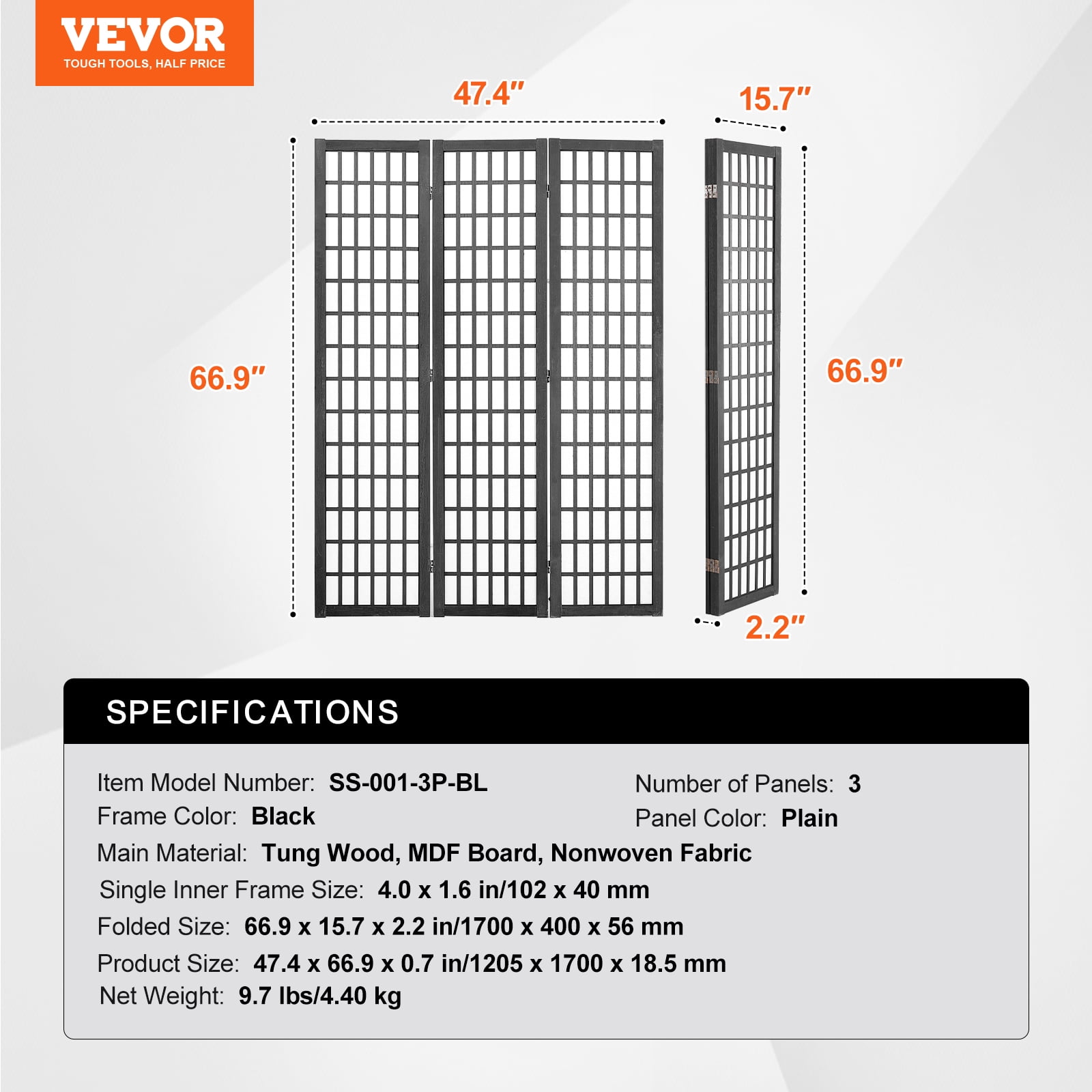 VEVOR Room Divider, 3 Panel Japanese Room Divider, Wood Folding Privacy Screen Indoor, Japanese Partition Dividers Portable Decoration Screens, for Room Separation Home Office Restaurant & Bedroom