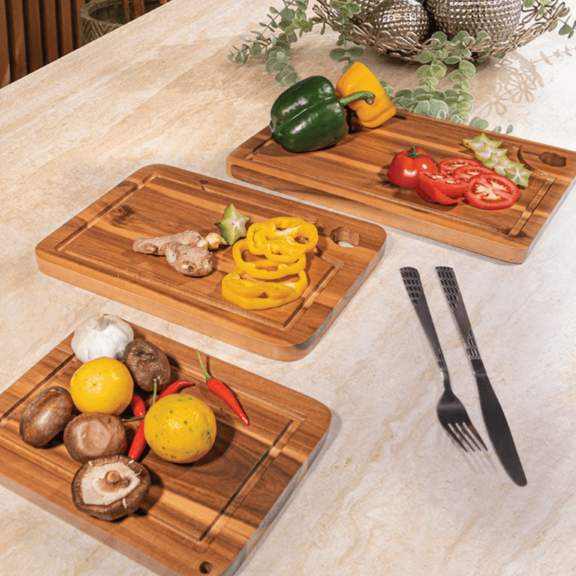Wooden Cutting Boards for Kitchen Set of 3 Solna – Acacia Wood Cutting Board with Juice Groove & Hand Grip – Chopping Boards, Small Wooden Cutting Board, Meat & Vegetable Cutting Board