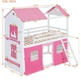 thumbnail image 6 of Twin Size Bunk Wood House Bed with Elegant Windows, Sills and Tent, Pink+White, 6 of 9