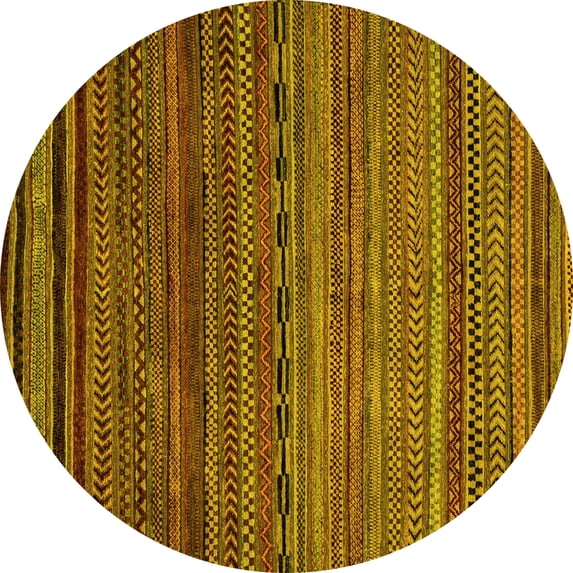 Ahgly Company Machine Washable Indoor Round Oriental Yellow Modern Area Rugs, 3' Round