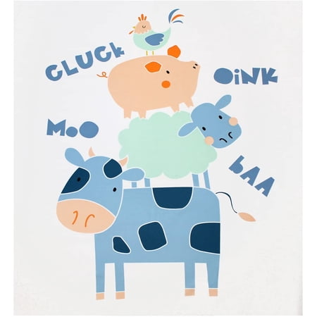 Cluck Moo Oink Baa Stacked Critters White 36" Panel 100% Cotton Fabric Sold by the Panel