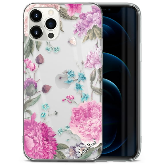Case Yard iPhone-12-Pro-Max Case Clear Soft & Flexible TPU Ultra Low Profile Slim Fit Thin Shockproof Transparent Bumper Protective Cover Drop Protective Cell Phone Cases (Peonies Garden)