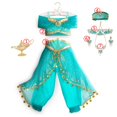 thumbnail image 1 of Disney Jasmine Dress Aladdin Princess Magic Lamp Girls Birthday Party Cosplay Costume Top+Pant+Headband Carnival Clothes Vestido11-12T(Size160) Gao Jinjia LED, 1 of 2