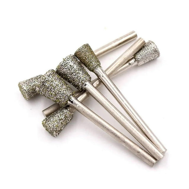 60 Grit Diamond Drill Bit Set 10pcs in 3/4/5/6/8mm Sizes for Jade Carving, Electroplated K5 Needle Grinding Heads