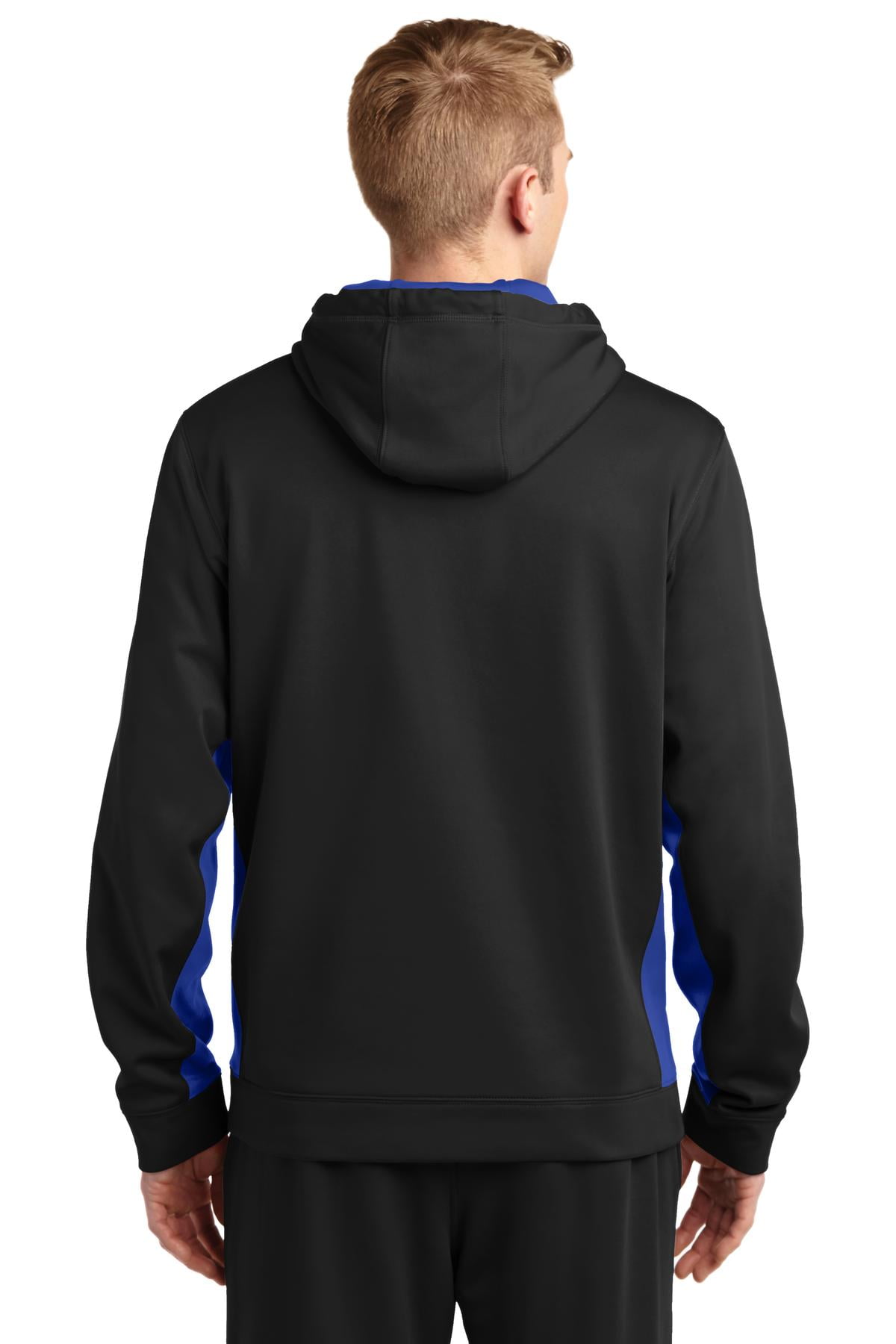 Sport Tek Men's Wick-Moisture Fashion Hoodie – Colorblock Hoodie, Moisture Wicking, Black/Deep Orange, XS - View #4