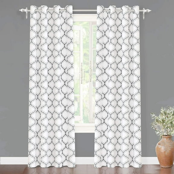 DriftAway Geo Trellis Room Darkening Thermal Insulated Grommet Unlined Window Curtain Drapes Pair for Living Room Bedroom Set of 2 Panels