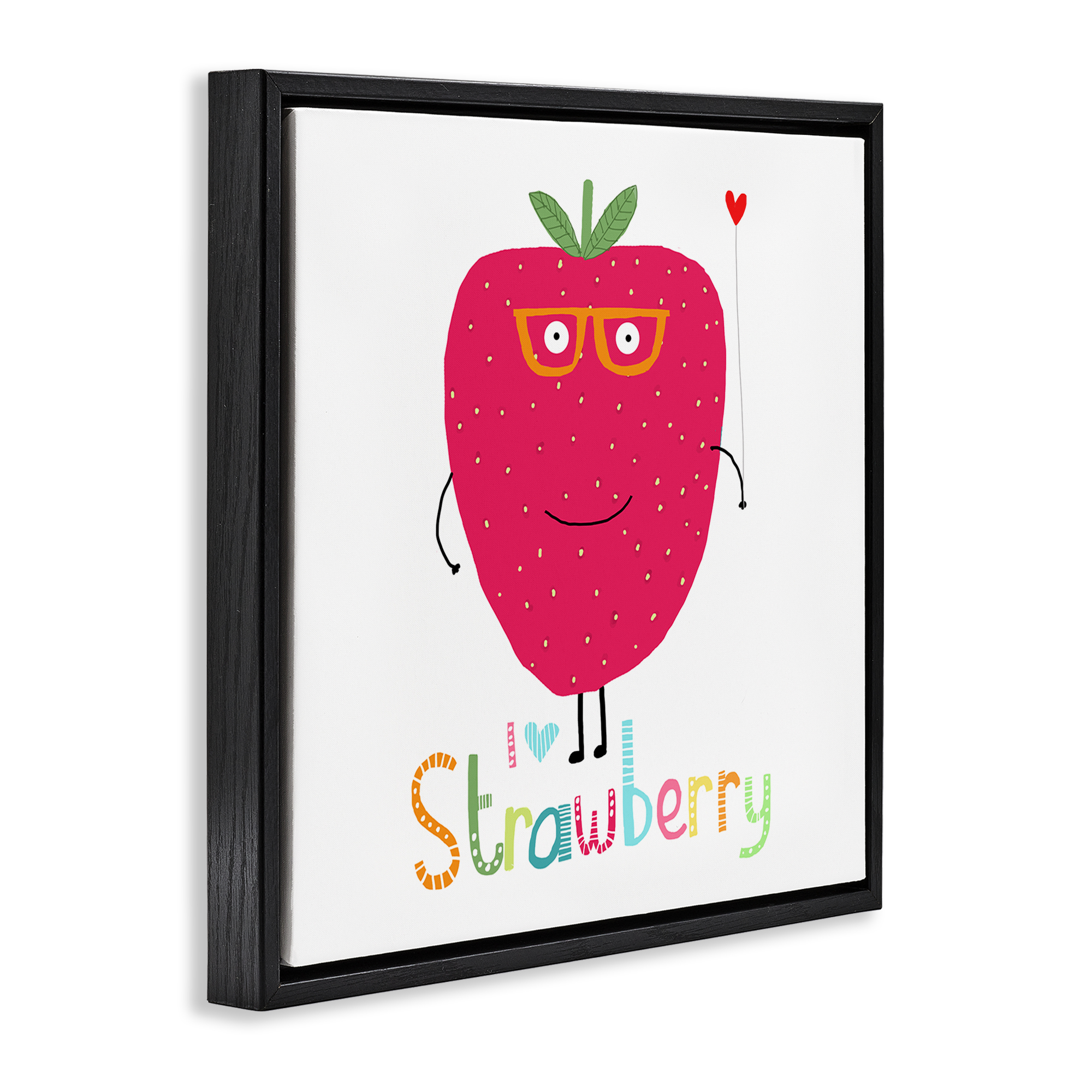 Stupell Industries Fun Smiling Strawberry Food & Beverage Painting Black Floater Framed Canvas Art Print Wall Art, 18 x 18