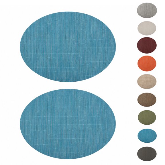 Unique Bargains 2 Pcs Oval Bamboo-like Texture Placemat Blue