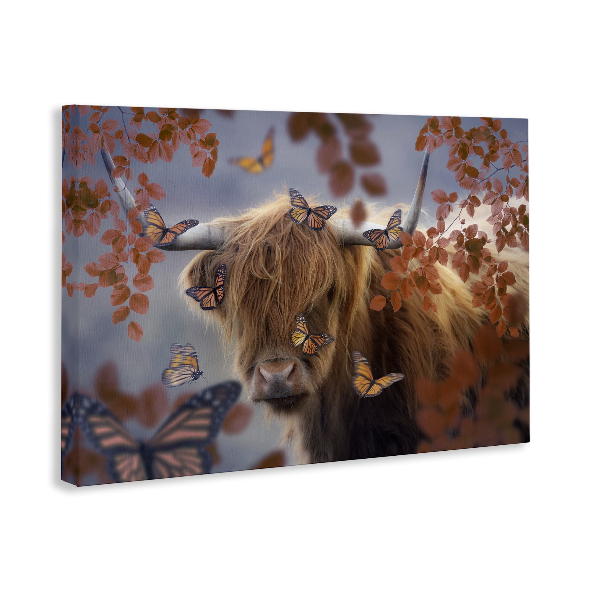 Stupell Industries Monarch Butterflies & Cattle Animals Painting Wrapped Canvas Art Print Wall Art, 45 x 30