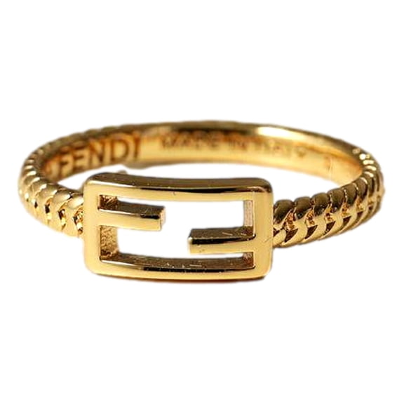 New Fendi Baguette FF Logo Gold Tone Twist Metal Band Ring Size 5.5