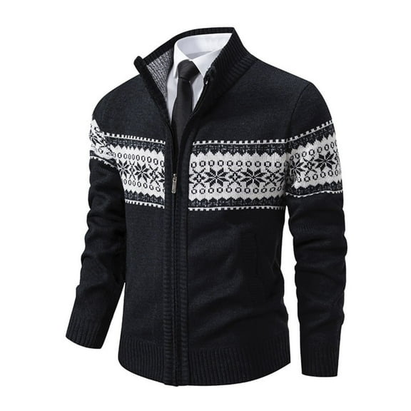 DHFJKG Men's Knitted Sweater Cardigan Jackets Vintage Full Zip Up Stand Collar Knitwear Coat With Pockets Business Work Casual Dress Soft Outerwear