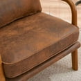 thumbnail image 6 of Wood Frame Accent Chair, Fabric Upholstered Armchair Lounge Chair, Mid Century Modern Reading Chair with Removable Cushion and One Pillow, for Living Room Bedroom Home Office, Brown, 6 of 7