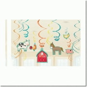 Rainbow Farm Fun Party Swirls - Vibrant Hanging Decorations for Kids Birthday Celebration (12 Pack) 5" 7"