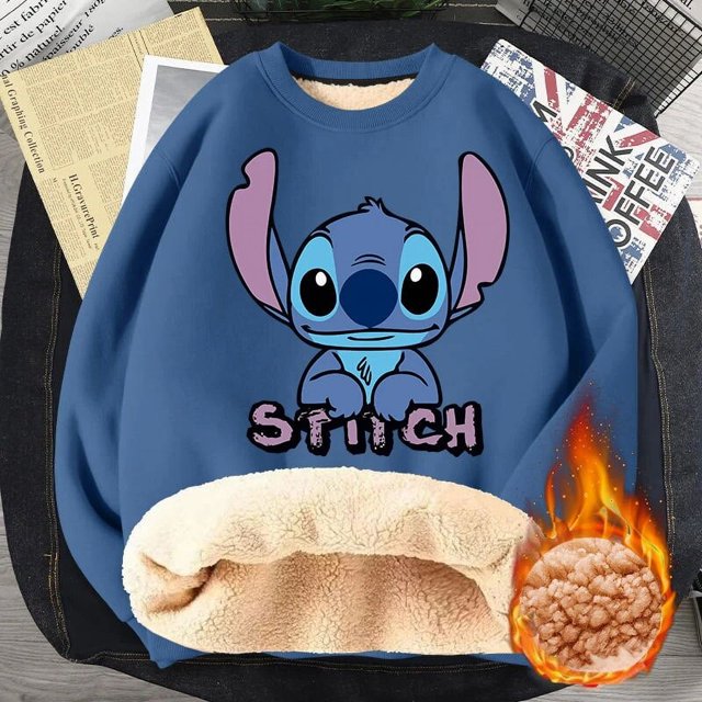Sudadera de cuello redondo de Disney Stitch para adultos, sudaderas gruesas cálidas de Anime de dibujos animados, ropa de manga larga, regalo de cumpleaños lindo, Invierno