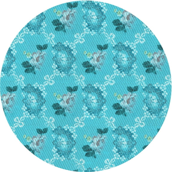 Ahgly Company Indoor Round Patterned Dark Turquoise Green Area Rugs, 3' Round