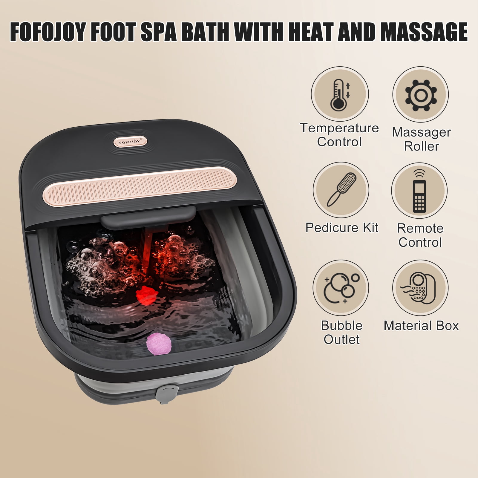 Collapsible Foot Spa Bath with Heat and Massage Rollers,Bubbles, Temperature Control, Remote Control, Pedicure Kit