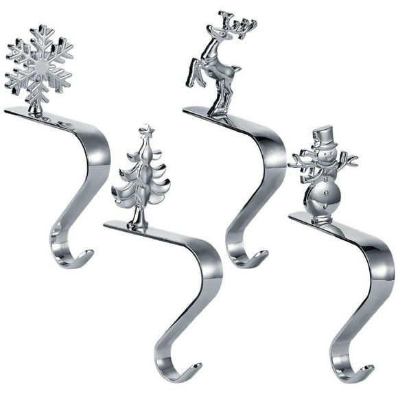 4pcs Christmas Stocking Holders Mantle Stocking Hanger Fireplace Stocking Grips Xmas Stocking Hanging Holders For Mantel Christmas Home Decor.