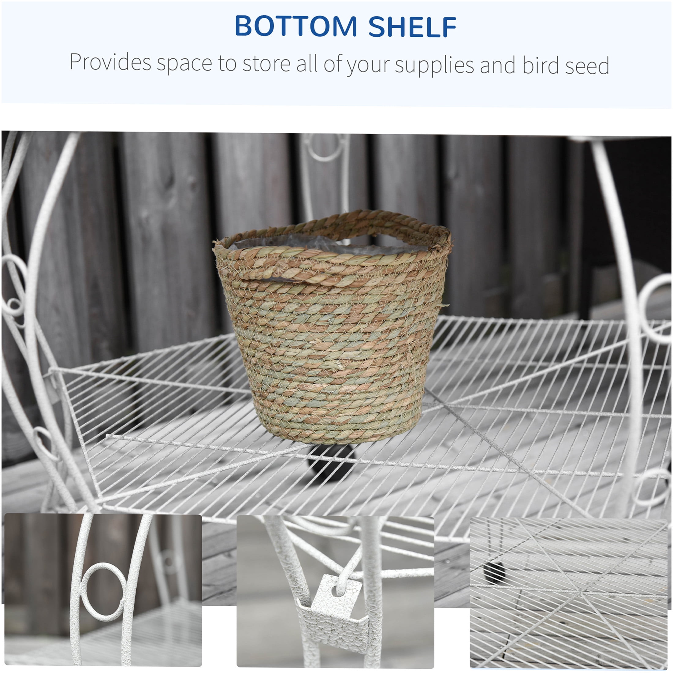 JERFIT 77 Inch White Steel Hexagon Bird Cage with Rolling Stand, Removable Tray & Storage Shelf for Parakeets, Cockatiels, Lovebirds