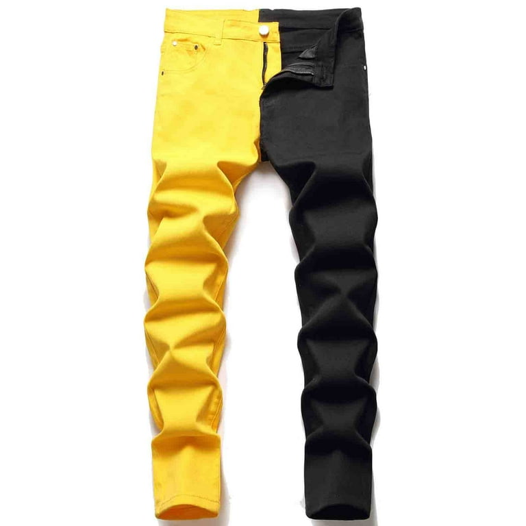 BHYDRY Men's Dress Pants Tall Yellow Skinny Jeans for Men Mens