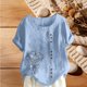 thumbnail image 5 of Xuyuer Women's Casual Linen Round Neck Printed Short Sleeve Button Blouse, Breathable Summer Top for Vacation Wear, Market Days and Relaxed Boho Style, 5 of 5