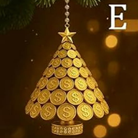 Wooowa Christmas 3D Stacked Gold Coin Money Tree Decor, Festive Tabletop Ornaments for Holiday Home, Symbolic Wealth-Themed Xmas Decoration