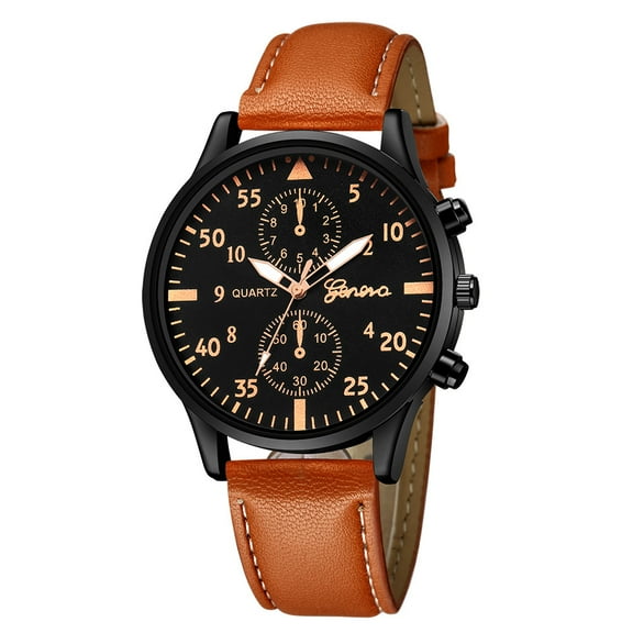 Men's Brown Leather Military Analog Quartz Watch under $5! Ke1Clo Wristwatch with Alloy Case, Slim Dial, Water Resistant for Business Casual Use, Gift for Him, Easy to Read