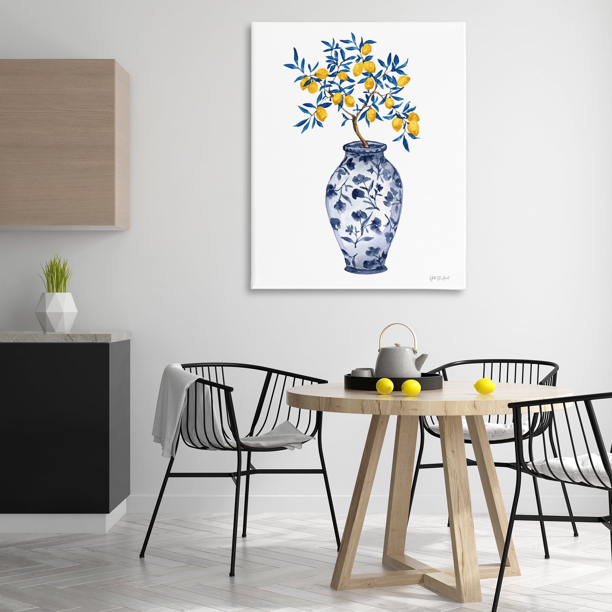 Stupell Industries Chinoiserie Vase Lemons Food & Beverage Painting Wrapped Canvas Art Print Wall Art, 36 x 48