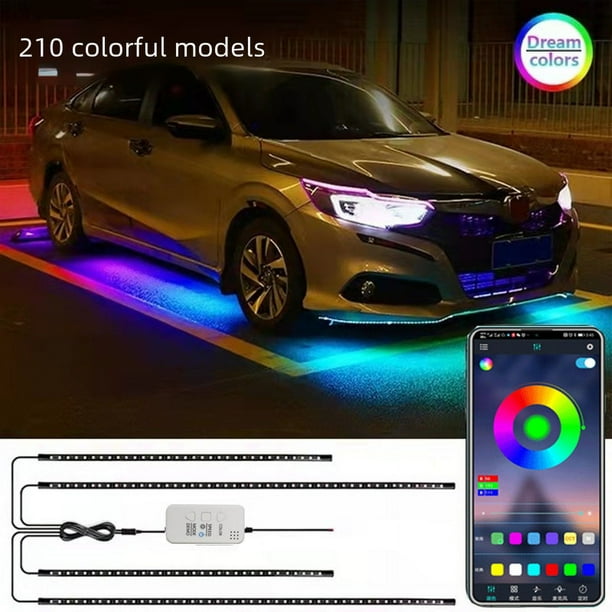 Luz de chasis colorida para automóvil, control de voz por aplicación, serpentina colorida, tira de luz decorativa de carreras de caballos, luz LED de ambiente con un arrastre en cuatro