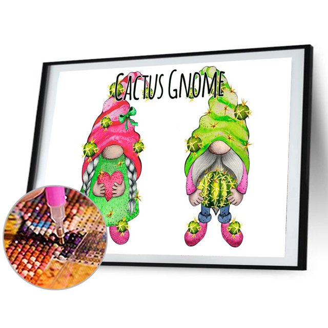 Cuadros Decorativos Kit de gnomos de cactus 5D, taladro cuadrado completo, diamantes de imitación, adornos de pintura de diamantes DIY Tmvgtek embutido en tela