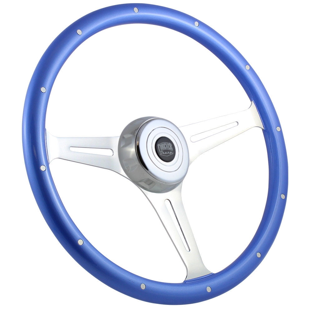 18" Blue Steering Wheel Chrome 3 Spoke Freightliner, Kenworth