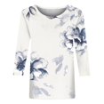 thumbnail image 4 of USOCUTE Womens Tops 3/4 Sleeve Crew Neck Cotton Tees Floral Print Summer T Shirts 2024 Three Quarter Length Shirts Light Blue S, 4 of 5