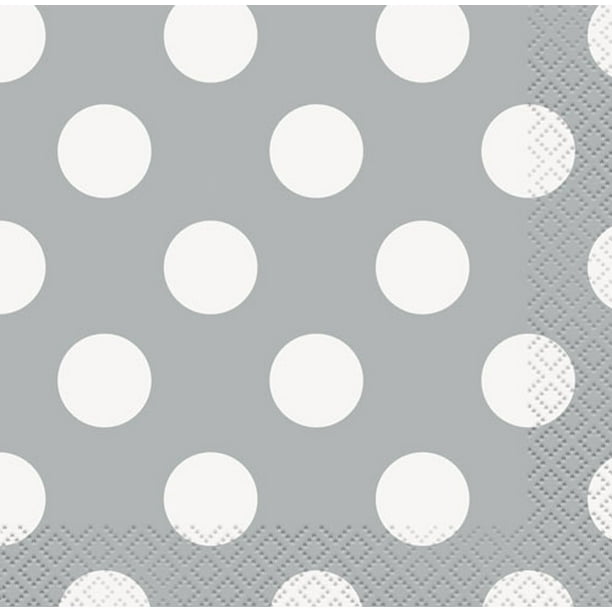 Polka Dot Paper Beverage Napkins, Silver, 16ct