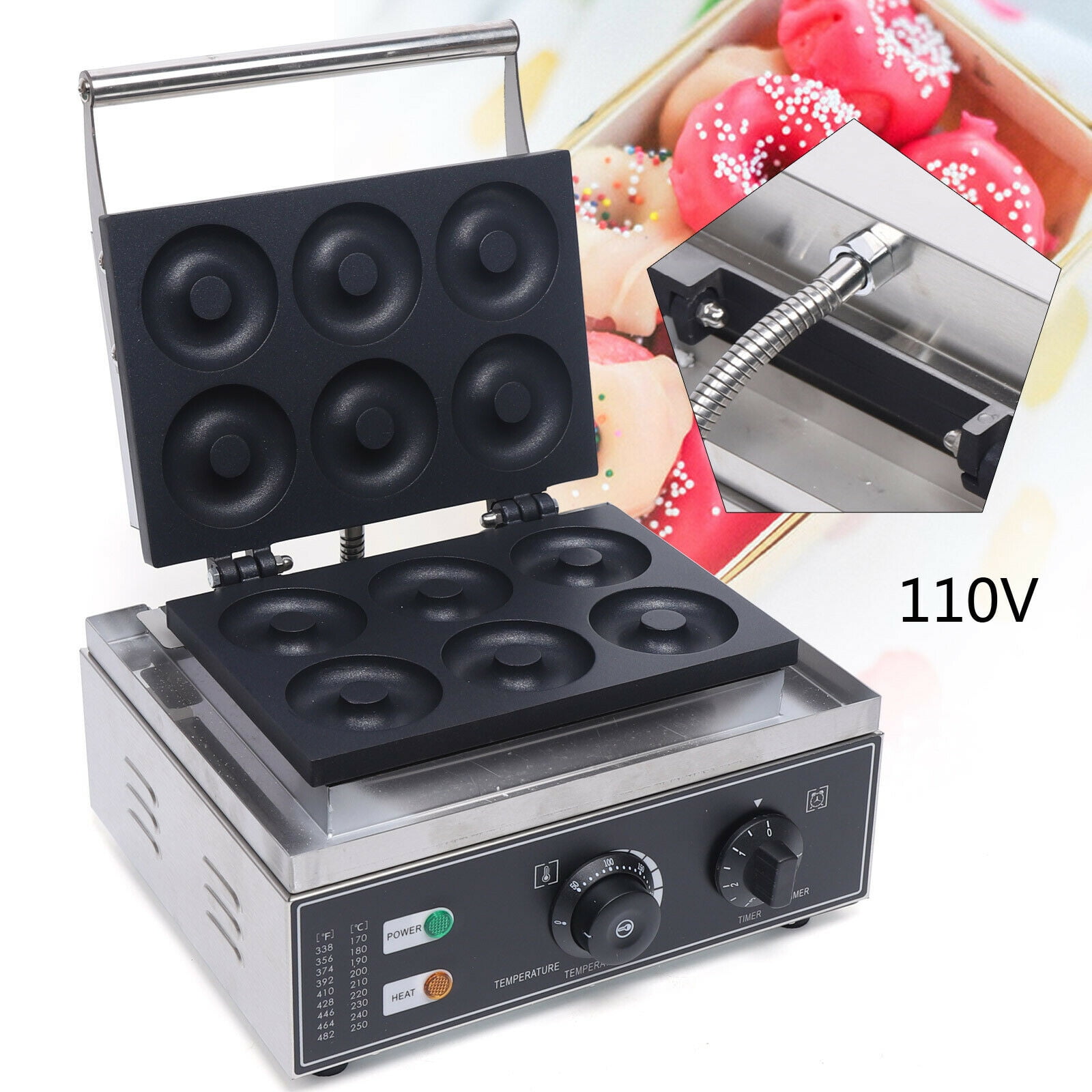 OUKANING 1550W Electric Donut Maker Commercial Stainless Steel Breakfast Maker  Double Sided Heating