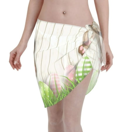 Ocsxa Brown Bunny Bottom And Easter Eggs Print Sarong Coverups For Women Bathing Suit Wrap Swimsuit Skirt Beach Bikini Cover Up Swimwear