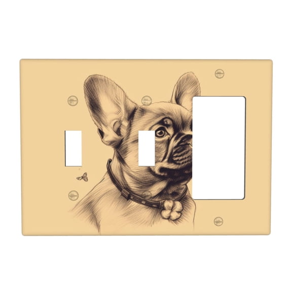Bulldog Sketch Switch Cover Decorative Wall Plate 3-Gang 2-Toggle 1-Decor Standard Size