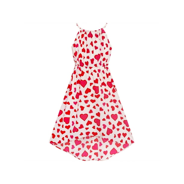 Vestido de Niña Rojo Corazón Amor sin Mangas Vestido Lencero de San Valentín 7 Años