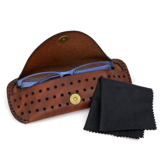 TOURBON Leather Heavy Duty Eyeglasses Case Sunglasses Storage Box with Belt Loop Brown