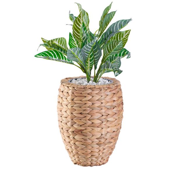 9.5 x 13 in. Water Hyacinth Round Floor Planter with Metal Pot, Brown - Small