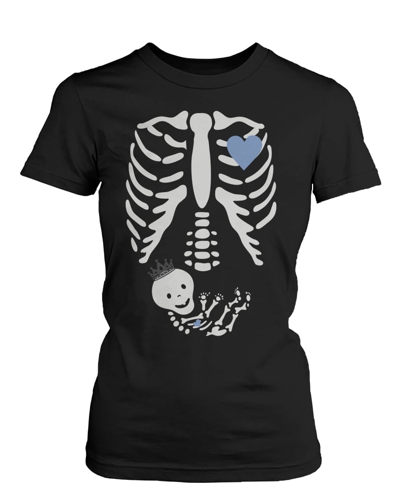 HORNS UP Funny Skeleton Baby Maternity Xray T-shirt Thumbs Up Long Sleeve Tee 